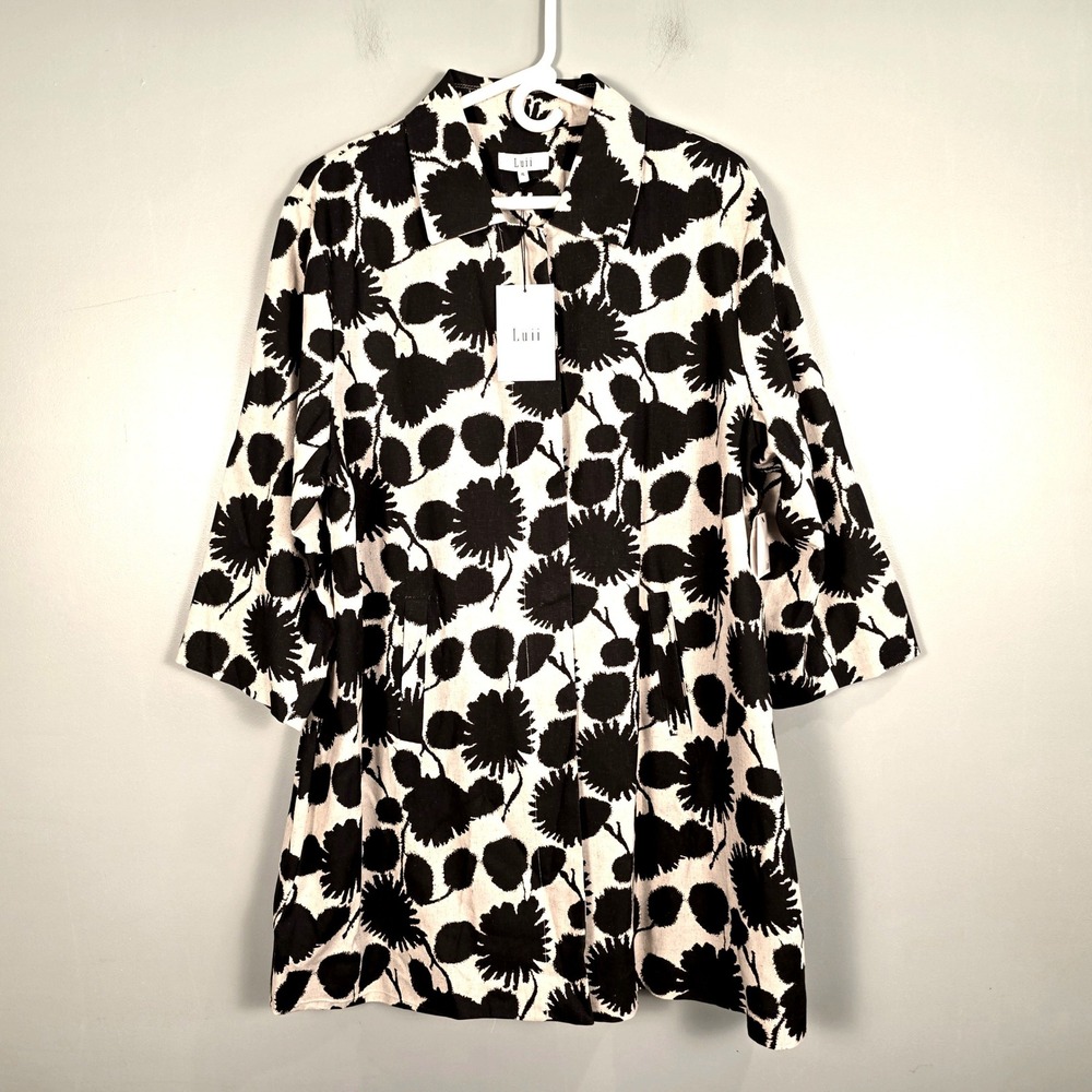 Luii Anthropologie J2344FL Floral Linen Blend Topper Jacket Black Flax XL NWT